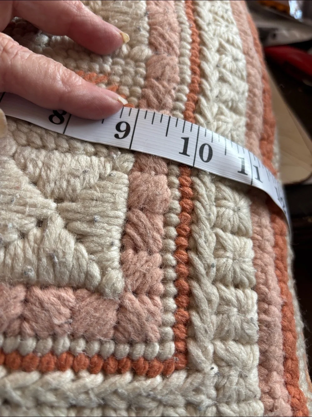 Handcrafted Vintage Textured Throw Pillow in Cream & Peach